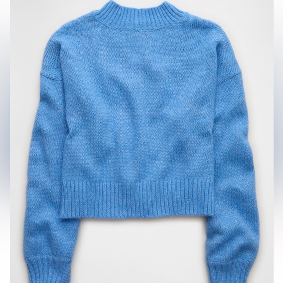 American Eagle Snow Stopper Sweater Bright Blue Cropped Knit Medium - Picture 5 of 13